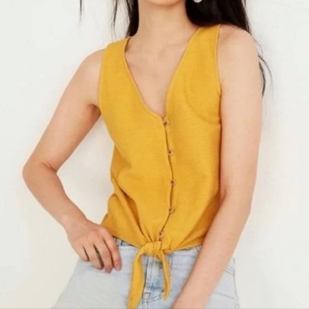 Madewell Texture & Thread Mustard Yellow Button & Tie Front Tank Top Size M